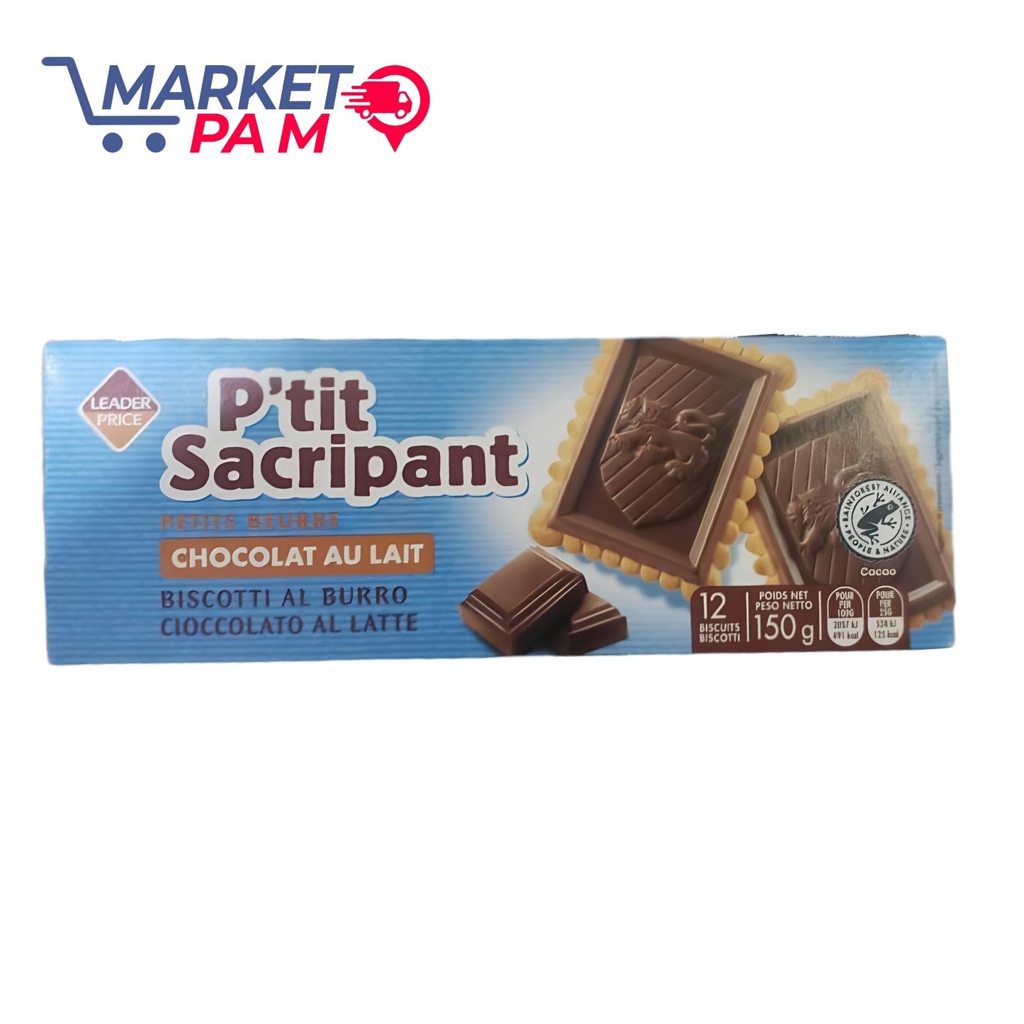 CHOCOLAT AU LAIT, P'TIT SACRIPANT, BISCOTTI AL BURRO, POIDS NET 250 g (10 SACHETS )