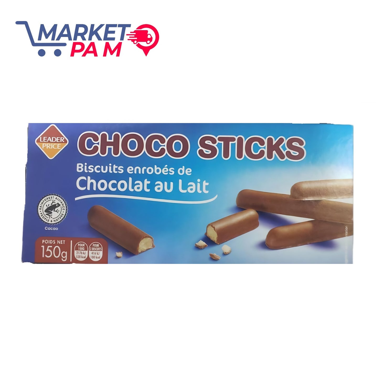 CHCO STICKS, BISCUITS ENROBÉS DE CHOCOLAT AU LAIT, POIDS NET 150 g