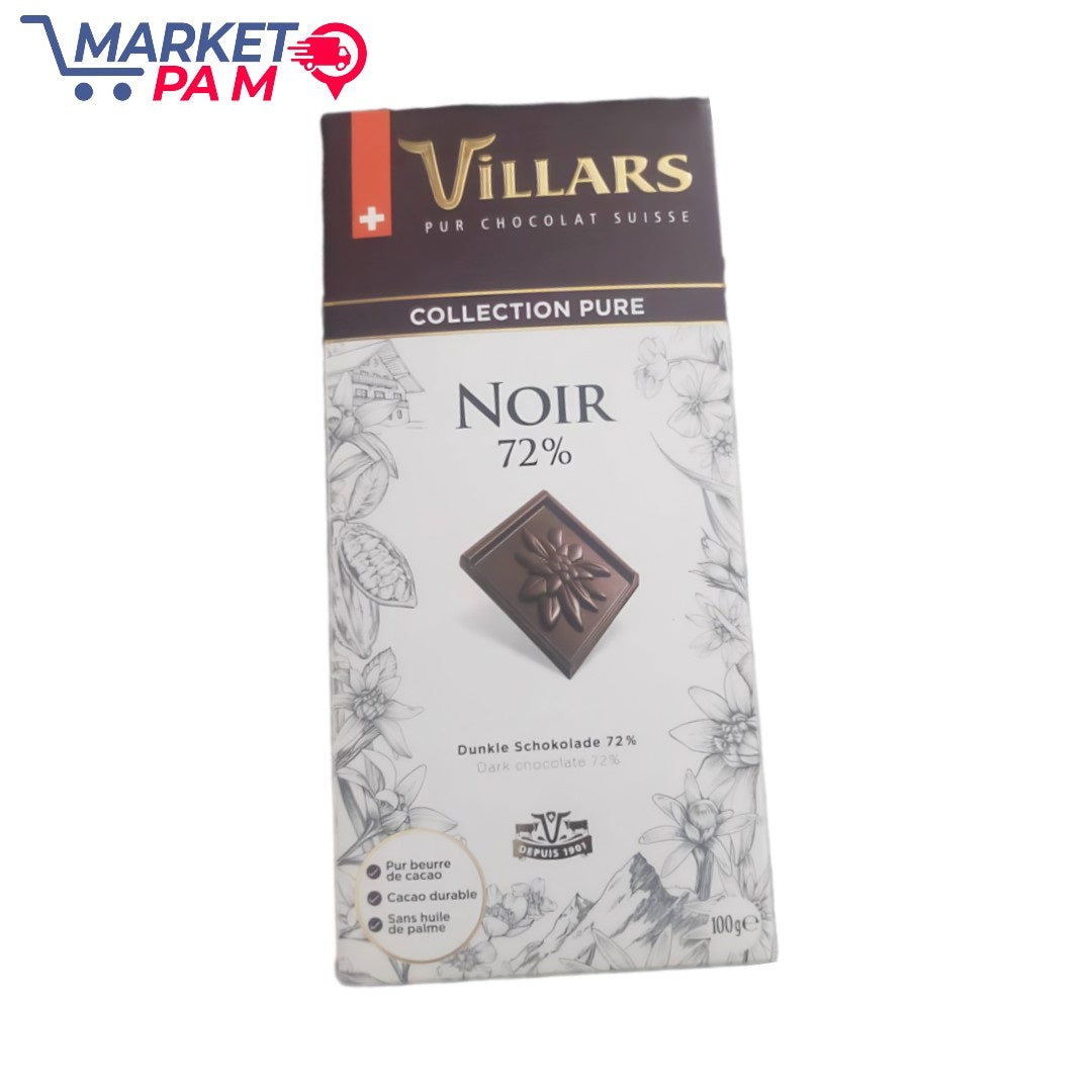 VILLARS PUR CHOCOLAT SUISSE COLLECTION PURE NOIR 72% Dunkle Schokolade 72% Dark chocolate 72% Pur beurre de cacao