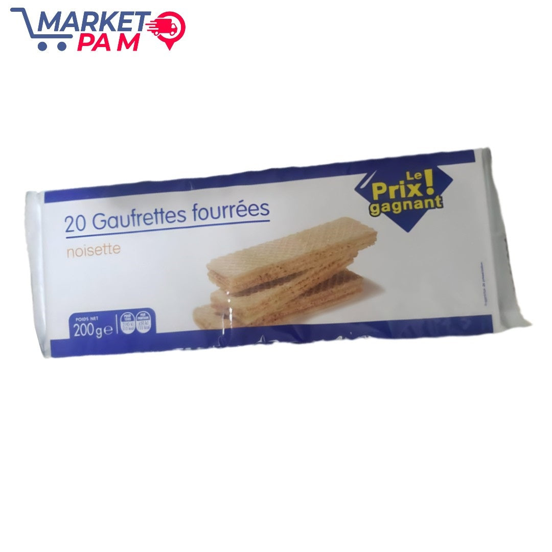 20 GAUFRETTES FOURRÉES NOISETTE, 200 g e