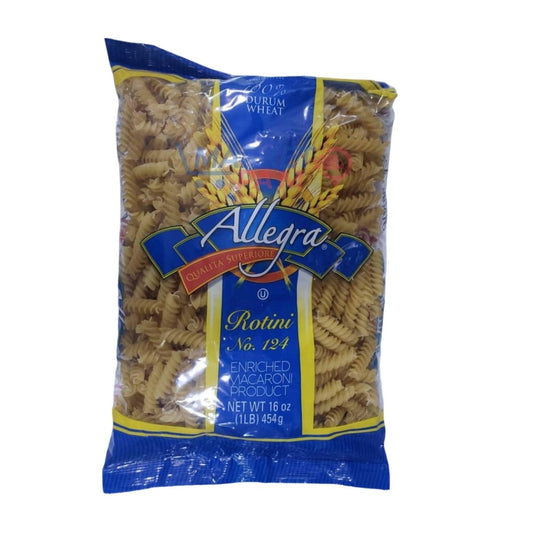 100% BLÉ DUR/ QUALITA SUPERIORE /U Rotini No. 124 PRODUIT MACARONI ENRICHI/ POIDS NET 16 oz (1LB) 454g
