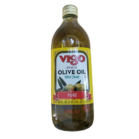 Vigo IMPORTED │ OLIVE OIL Mild Taste PURE │ NET 34 FL. OZ. (1 QT. 2 FL. OZ.) 1 LITER