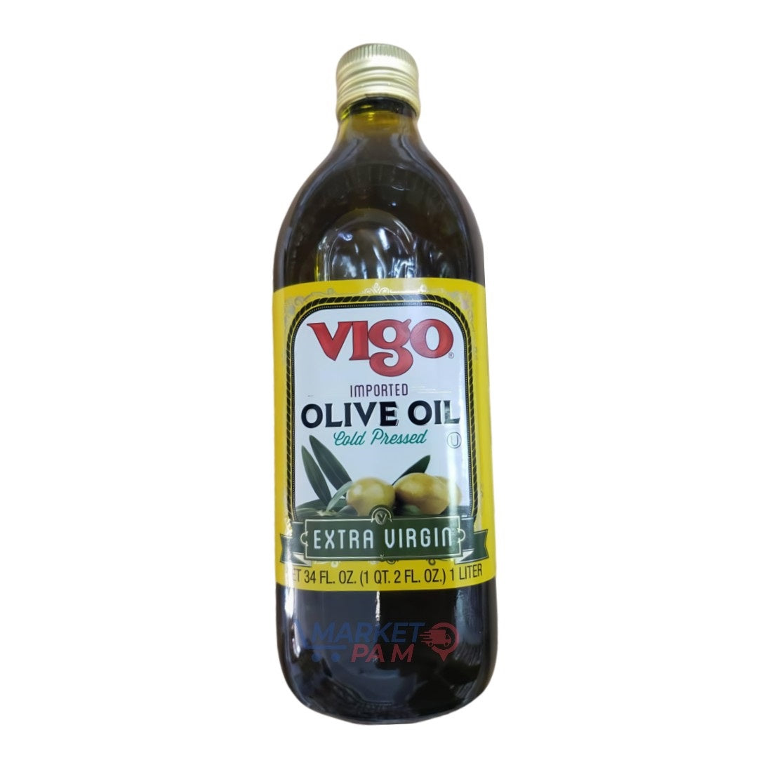 Vigo IMPORTED│ OLIVE OIL Cold Pressed EXTRA VIRGIN T34 │NET WET FL. OZ. (1 QT. 2 FL. OZ.) 1 LITER