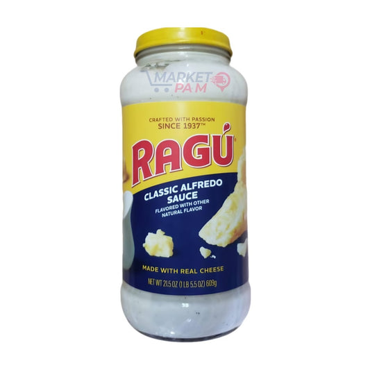 CRAFTED WITH PASSION │ SINCE 1937TH │ RAGU │CLASSIC ALFREDO SAUCE │ FLAVORED WITH OTHER NATURAL FLAVOR │ MADE WITH REAL CHEESE │NET WT 21.5 OZ (1 LB 5.5 02) 609 g