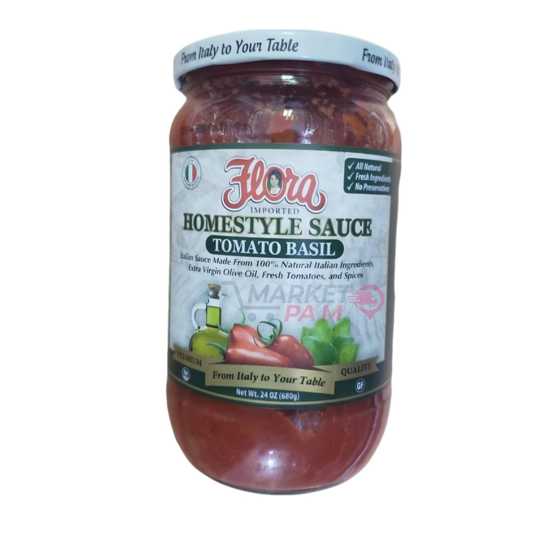 FLORA IMPOTED │ HOMESTYLE SAUCE TOMATO BASIL │ NET WT 24 OZ ( 680 g)
