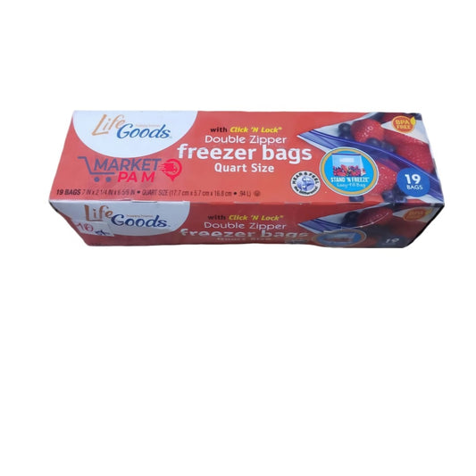 FREEZER BAGS  │  QART SIZE  │ 19 BAGS  │ QUART SIZE  (17.7 CM   X   5.7 CM X 16.8 CM. 94 L)