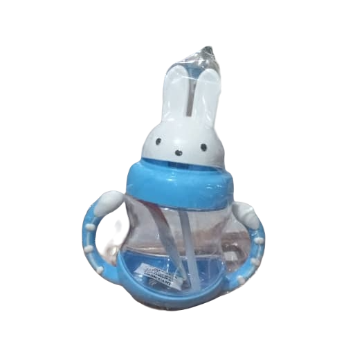 Tasse d'alimentation pour bébé lapin mignon avec paille Les enfants apprennent à nourrir le biberon avec poignée Tasse d'entraînement pour enfants en bouteille d'eau (bleu)