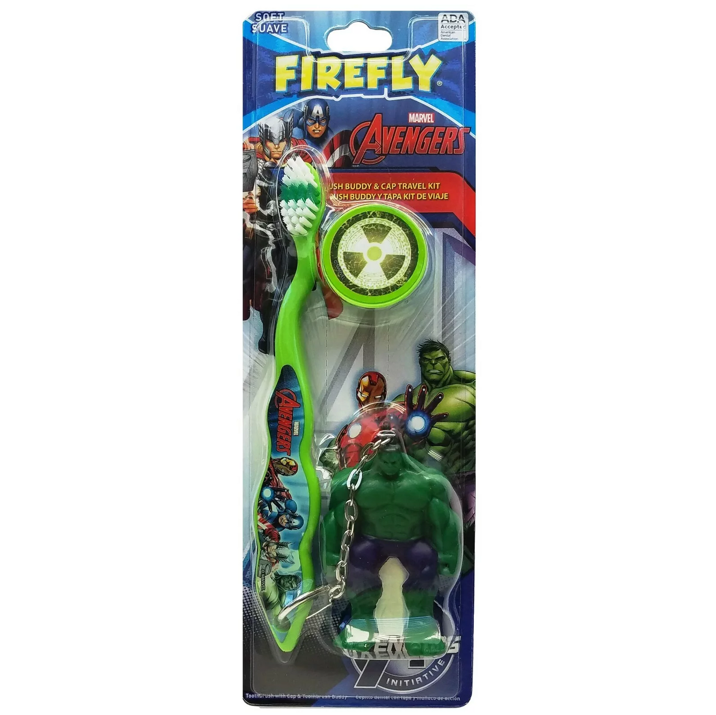 Iron Man and The Hulk Kids Toothbrush with Mini Chain Figurine and Travel Cap