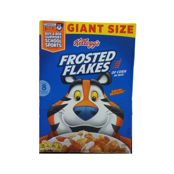 MISSION TIGER GIANT SIZE BUY A BOX SUPPORT SCHOOL SPHROS Kellogg's FROSTED FLAKES OF CORN DE MAIZ 8 THEY RE GRR-REATT 130 CER