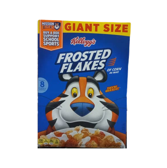 MISSION TIGER GIANT SIZE BUY A BOX SUPPORT SCHOOL SPHROS Kellogg's FROSTED FLAKES OF CORN DE MAIZ 8 THEY RE GRR-REATT 130 CER