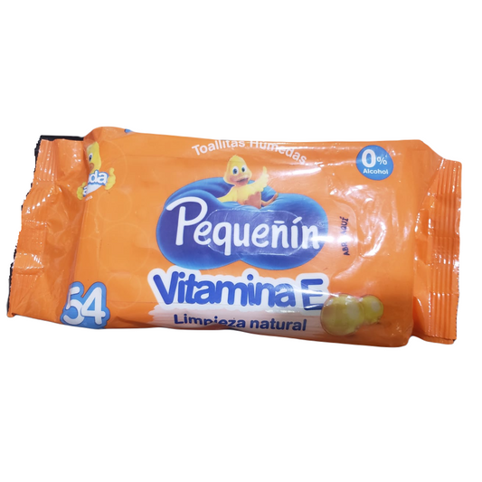 TOALLITAS HUMEDAS, PAQUEÑÍN VITAMINA E, LIMPIEZA NATURAL, O% ALCOOL