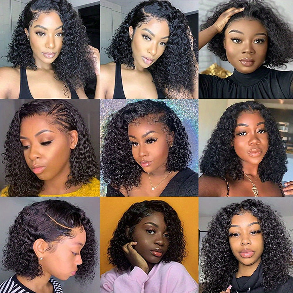 150% Density 13x4 Lace Front Human Hair Wig Short Curly Bob Lace Front Human Hair Wigs PrePluck With Baby Hair Kinky Wave Frontal Wigs For Women Deep Wave Lace Wigs