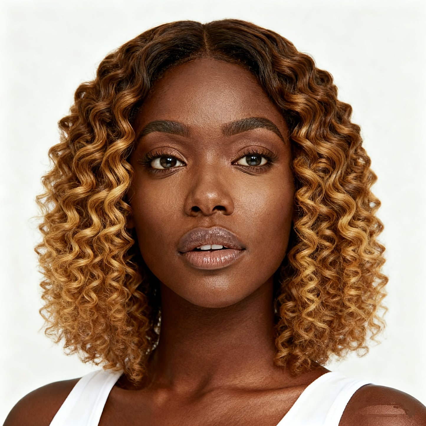 Brazilian Human Hair Short Bob Wig with 13x4 Lace Front - Brown to Blonde Ombre Curly Wigs for Women & Men, 200% Density Water Wave Bob Cut, Full Lace Frontal Wig for Sensitive Scalp (/Korean Style)