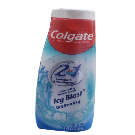 COLGATE 2 IN 1 TOTHPASTE & MOUTHWASH, CLEANS TEETH & FRESHEM BREATH, ICY BLAST WHITENING NET WT 4.6 OZ (130g)
