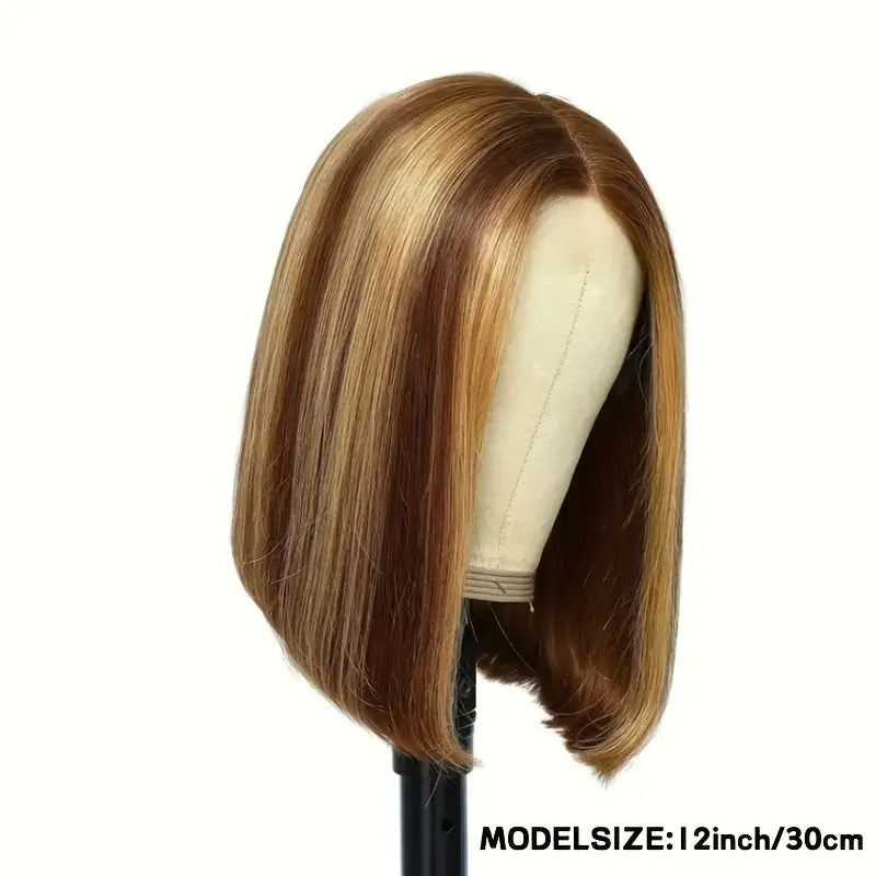 Short Bob Wig for Women & - Natural-Looking Body Wave Synthetic Hair with Golden Brown/Blonde/Beige/Brunette Ombre, Heat-Resistant Fiber & Breathable Mesh Cap, Middle Part Short Cut Wig for Daily Wear, Suits All Beige Tones &