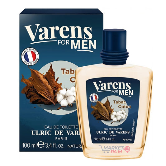 ULRIC DE VARENS - Varens For Men Eau de Toilette - Tabac Coton - Tabac Ambré - Parfum Homme - Vaporisateur - Fabriqué en France - 100 ml