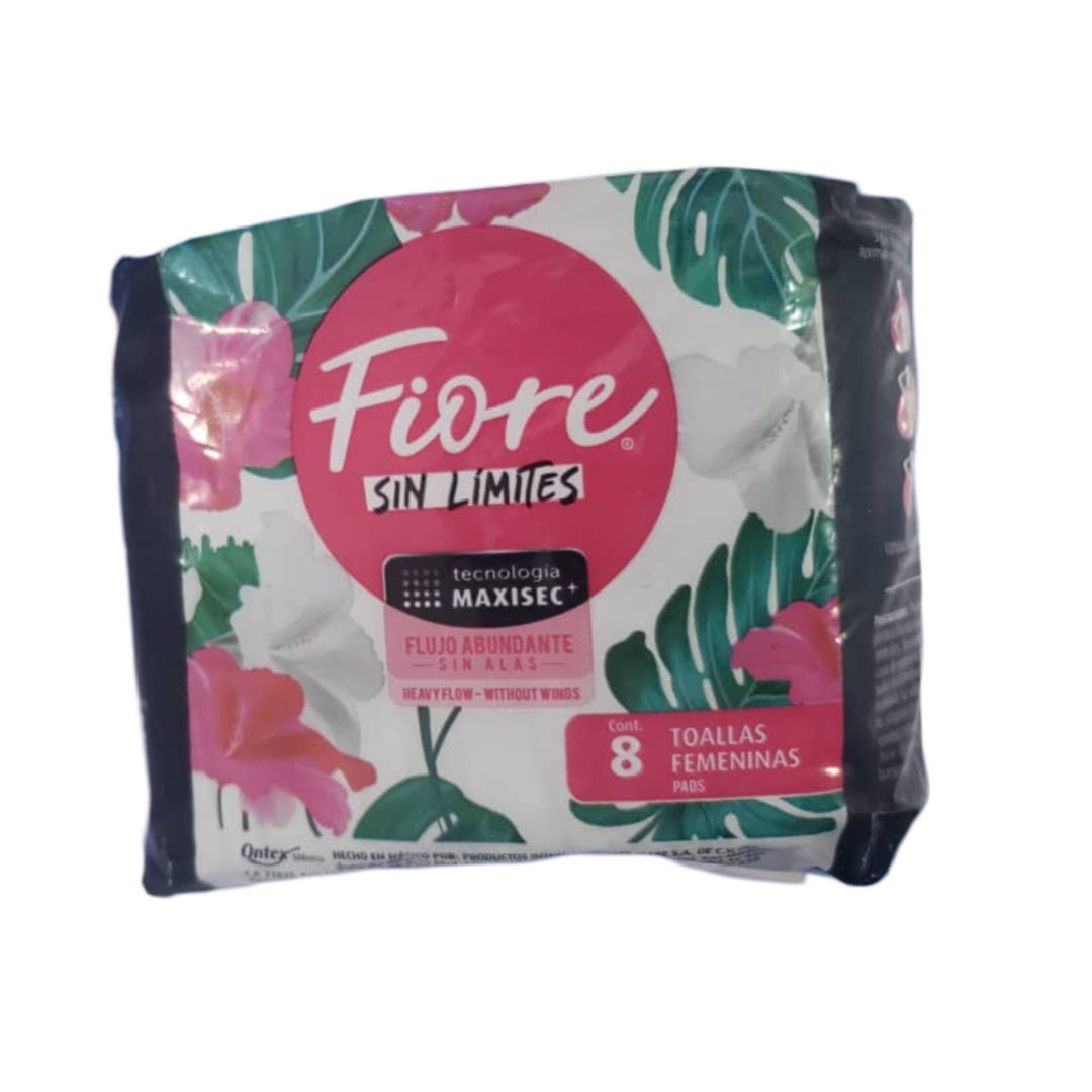 FIORE SIN LIMITES , FLUJO ABUNDANTE SIN ALAS (CONT 8 TOALLAS FEMININAS)