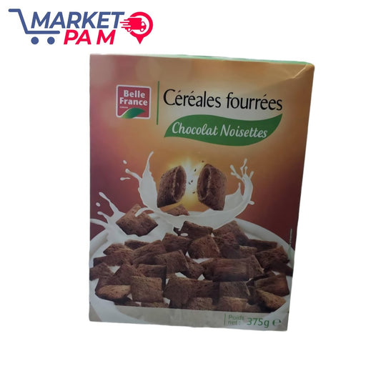 CÉRÉALES FOURRÉES, CHOCOLAT NOISETTES, POIDS NET : 375 g e