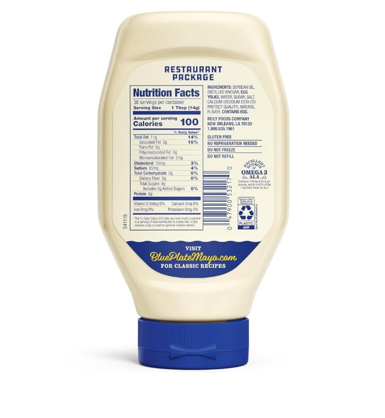 BLUE PLATE REAL MAYONNAISE, 18 FL OZ