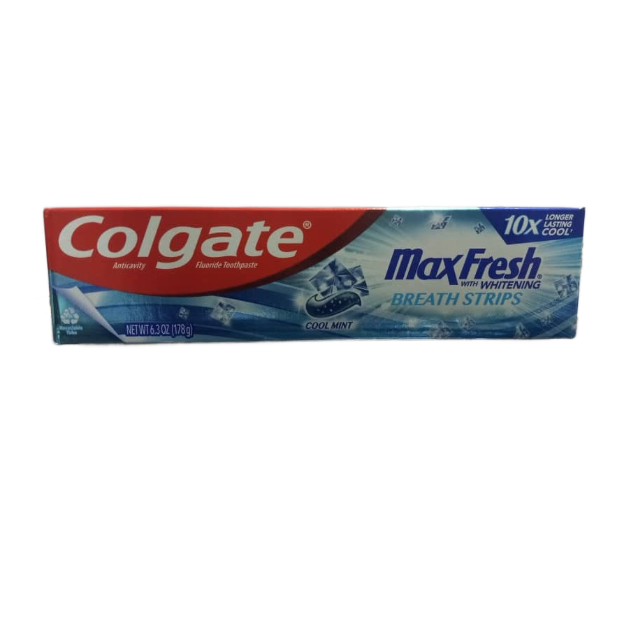 COLGATE ANTICAVITY FLUORIDE TOOTHPASTE MAX FRESH WITH WHITENING BREATH STRIPS COOL MINT