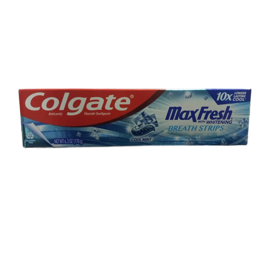 COLGATE ANTICAVITY FLUORIDE TOOTHPASTE MAX FRESH WITH WHITENING BREATH STRIPS COOL MINT