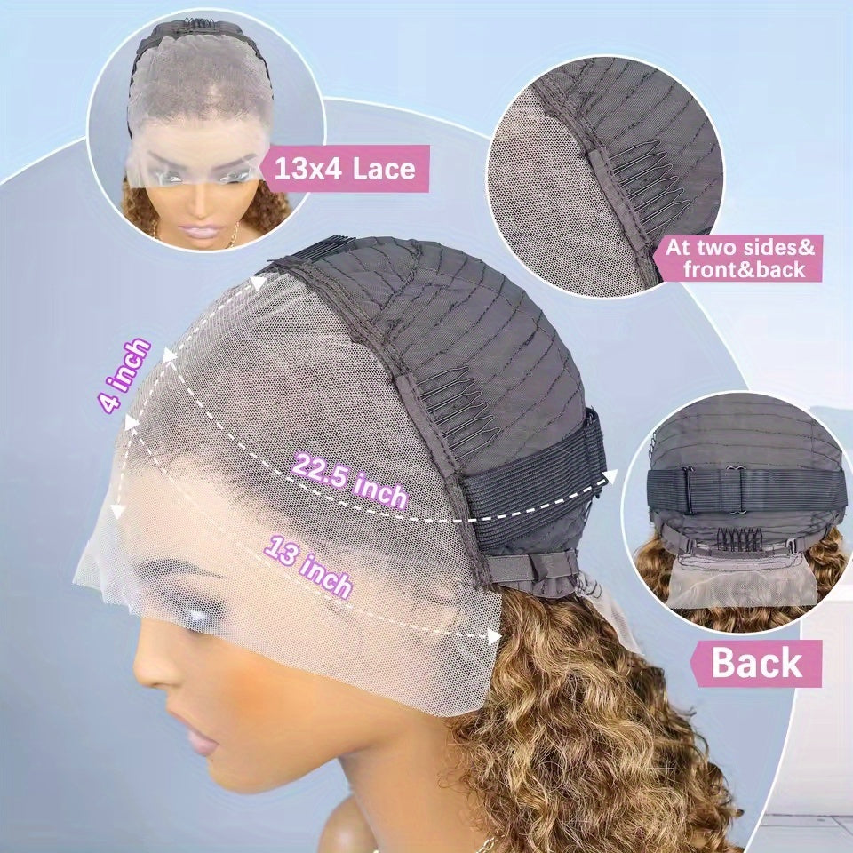 Brazilian Human Hair Short Bob Wig with 13x4 Lace Front - Brown to Blonde Ombre Curly Wigs for Women & Men, 200% Density Water Wave Bob Cut, Full Lace Frontal Wig for Sensitive Scalp (/Korean Style)