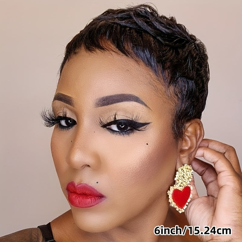 Brazilian Human Hair Wig Pixie Cut Short with Bangs - 180% Density Rose Net Cap Machine-Woven Wig for Women, Natural Straight Hair, Elegant Style, Fit All Ethnicities, Short Hair Wig, Versatile Hairpiece, Chic Hairpiece