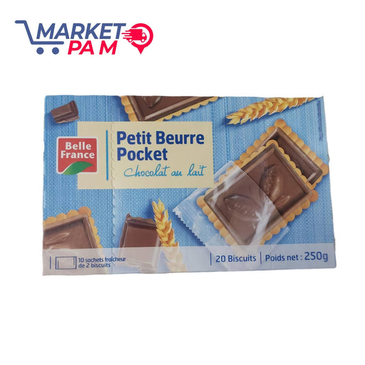 PETIT BEURRE POCKET CHOCOLAT AU LAIT, 10 SACHETS FRAÎCHEUR E 2 BISCUITS │20 BISCUITS│POIDS NET: 250g