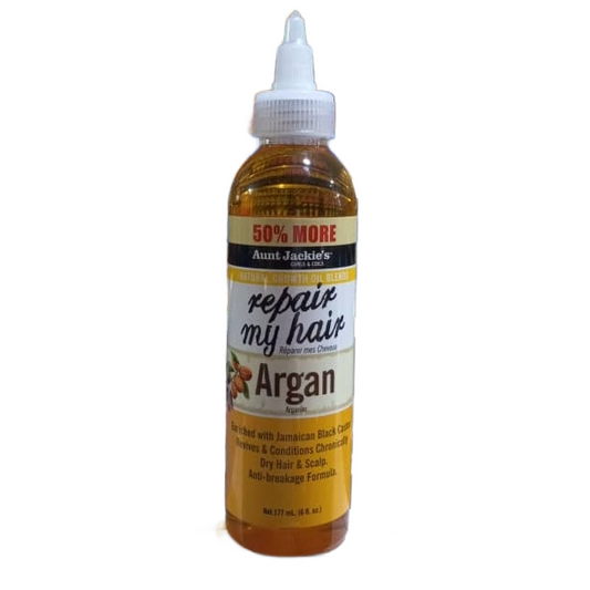 HUILE POUR LA REPARATION DES CHEVEUX, (50% MORE AUNT JACKE'S) ARGAN, NET 171 ML / 6 FL.  OZ.