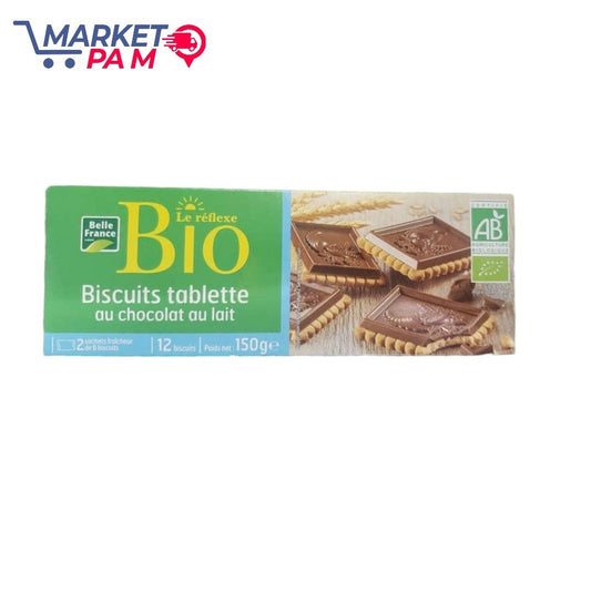 BIO, BISUIT TABLETTE AU CHOCOLAT AU LAIT, 12 BISCUITS/150 g e