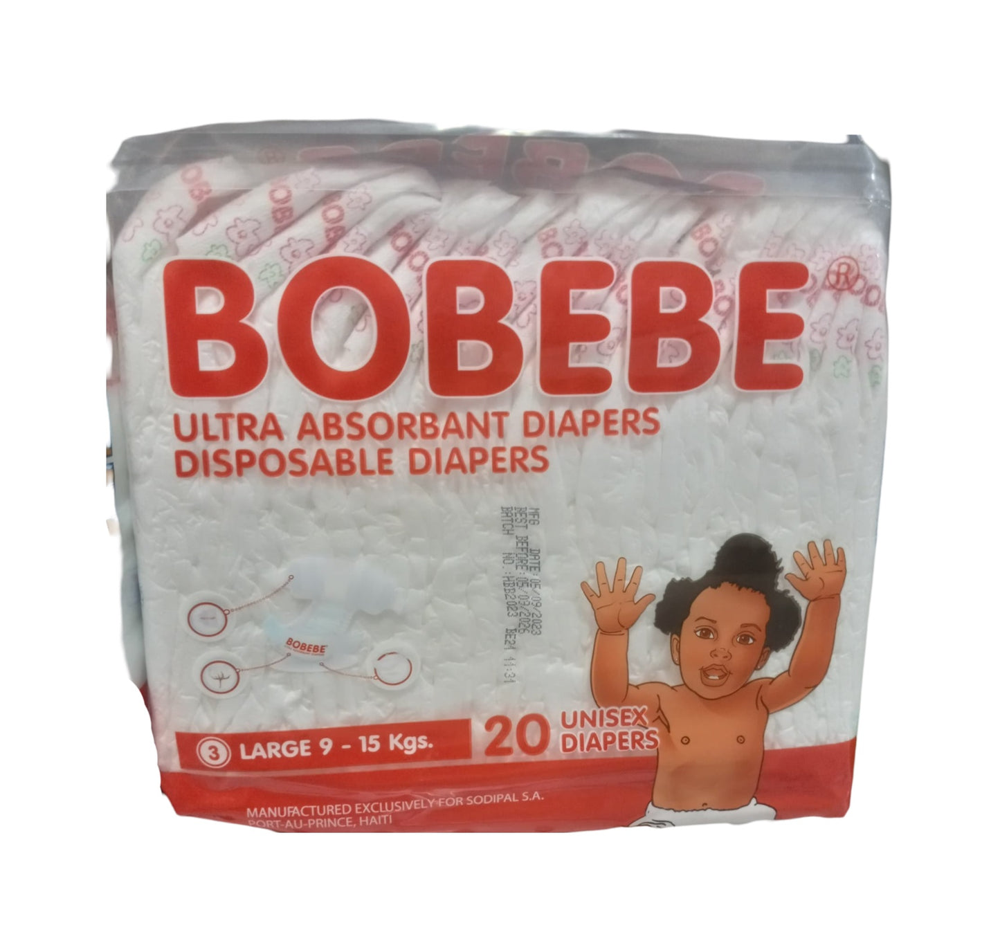 BOBEBE, ULTRA ABSORBANT DIAPERS, 20 UNISEX DIAPERS