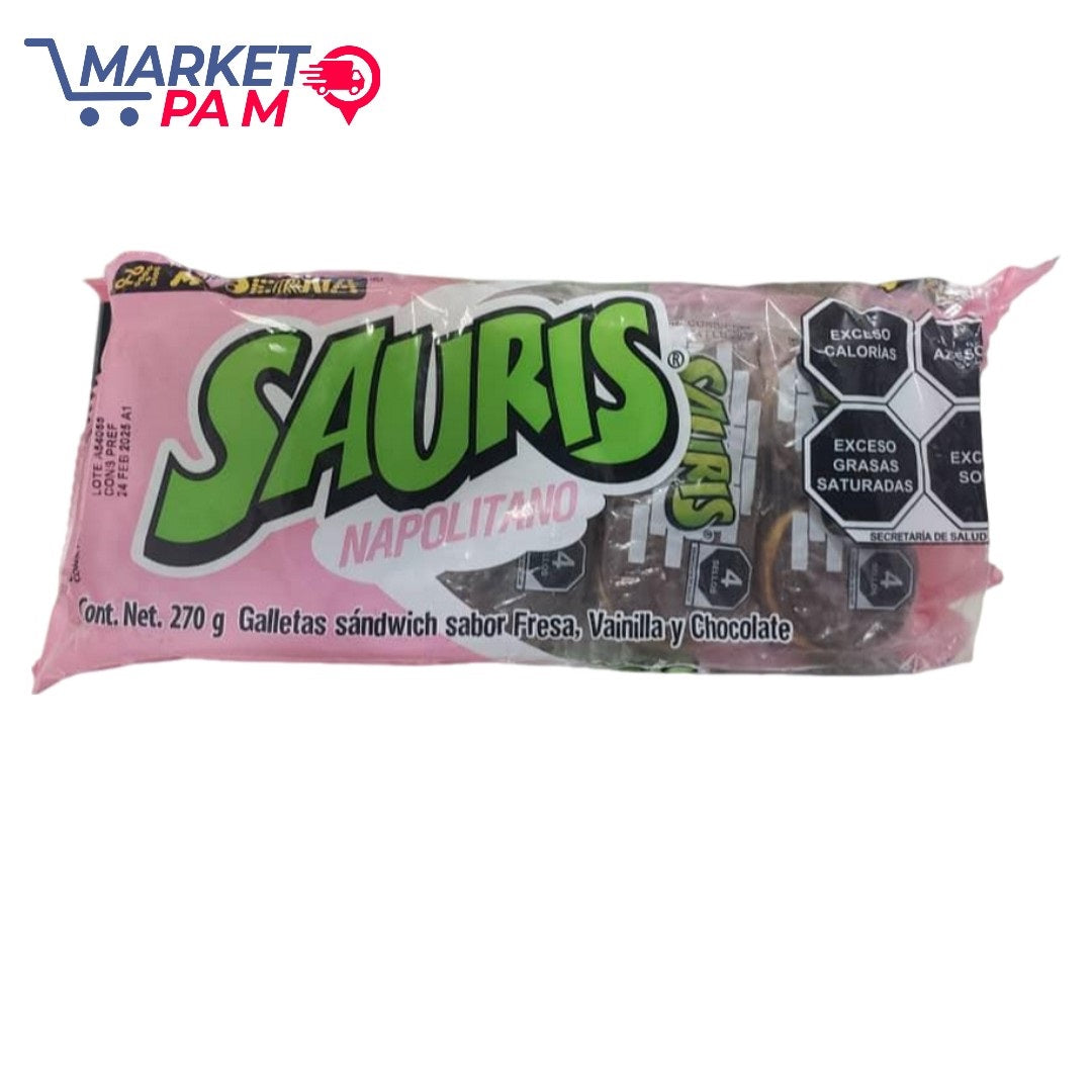 SAURIS, GALLETAS SANDWICH SABOR FRESA, VANILLA Y CHOCOLATE 270 g