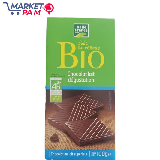 Belle France Le réflexe Bio FI-BO-01 Agrine UE man Chocolat lait dégustation AB AGRICULTURE BIOLOGIQUE Chocolat au lait supérieur et Poids 100 ge