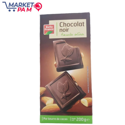 Belle France Pur beurre de cacao Chocolat noir Amandes entines Poids 200 ge net Suggestion de présentation Serving suggestion
