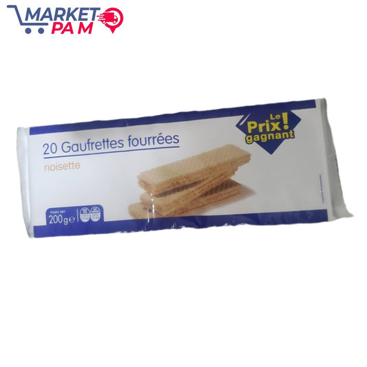 20 GAUFRETTES FOURRÉES NOISETTE, 200 g e