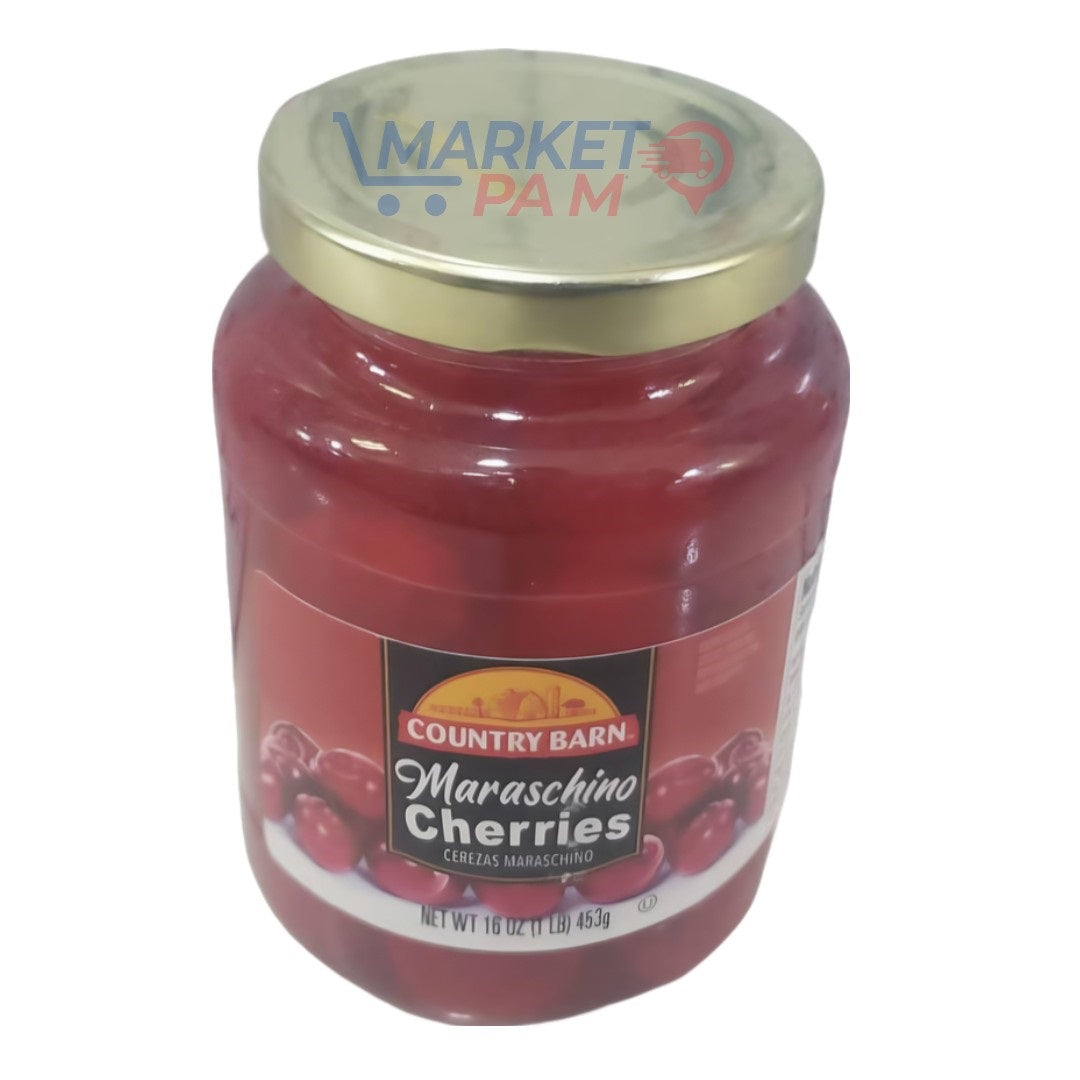 COUNTRY BARN, MARASCHINO CHERRIES  NET WT 16 OZ ( 453G)