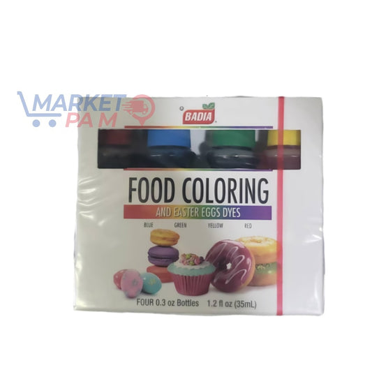 BADIA, FOOD COLORING,  FOUR 0.3 OZ BOTTLES 1.2 FL OZ (35 ML)