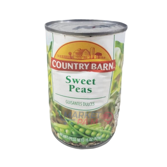 COUNTRY BARN. Sweet Peas GUISANTES DULCES  NETWT/PESO NETO 15 OZ (425g)