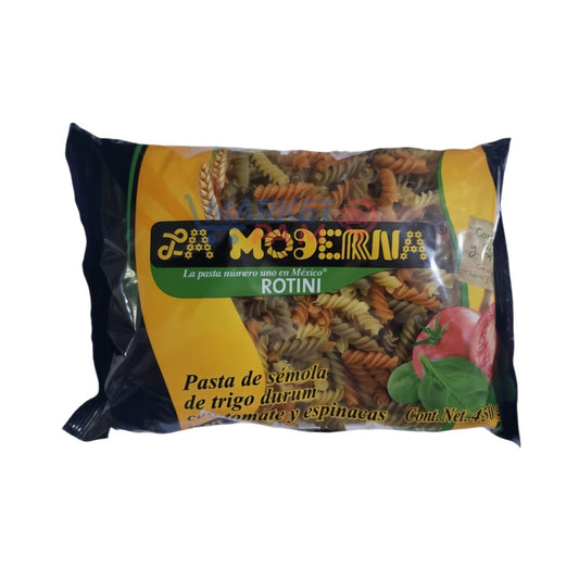 LA MODERNA La pasta numéro un au Mexique/ ROTINI /Pasta de sémola de trigo durum CU tomate y espinacas/ Cont.Net. 450