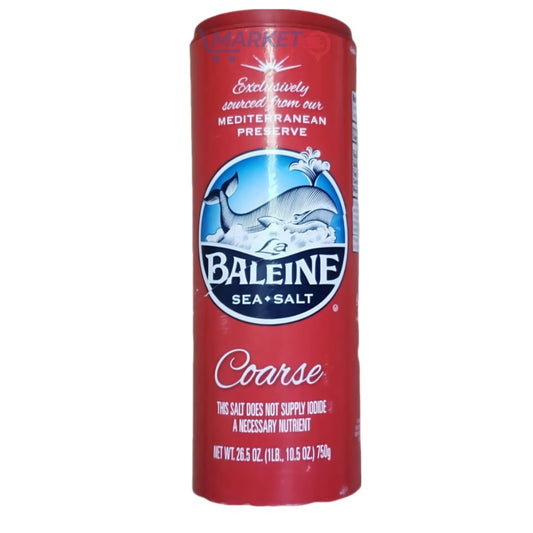 BALEINE SEA SALT │ COARSE │ THIS SALT DOES NOT SUPPLY IODIDE A NECESSARY NUTRIENT │ NET WT 26.5 OZ ( 1 LB 10.5 OZ ) 750 g
