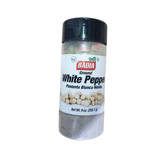BADIA GROUND WHITE PEPPER  │ PIMIENTA BLANCA MOLIDA │ NET WT. 9OZ( 255.1 g)