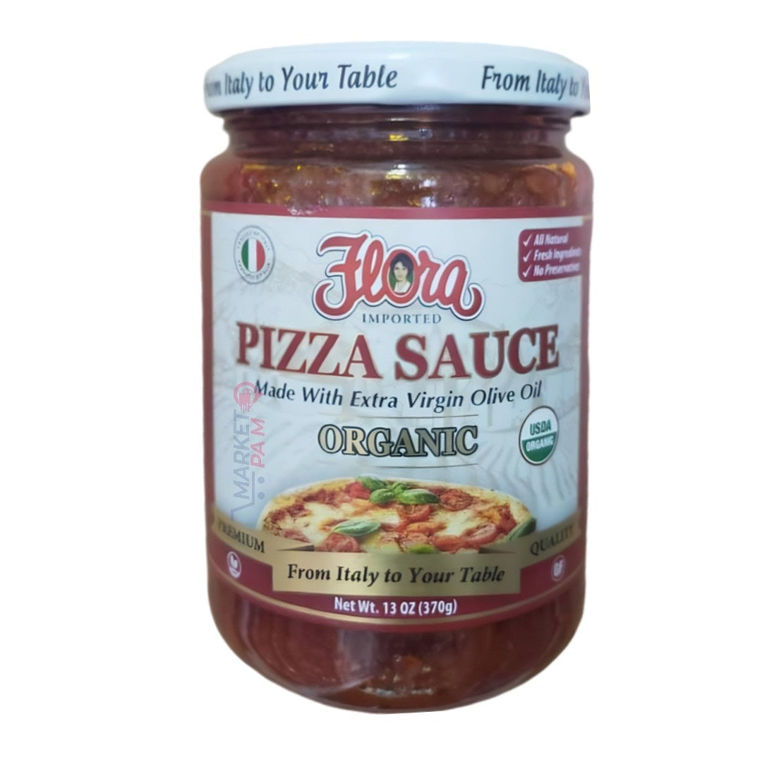 FLORA IMPORTED │ PIZZA SAUCE │ MADE WITH EXTRA VIRGIN OLIVE OIL ORGANIC │ NET WT 13 OZ ( 370 g)