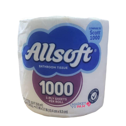 ALLSOFT │ BATHROOM TISSUE │ 1000 │ 1-PLY SHEETS PER ROLL │