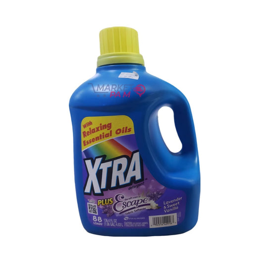 XTRA  │ WITH RELAXING ESSENTIAL OILS  │ XTRA PLUS ESCAPE  │88 LOADS  │ 136 FL OZ (1.06 GAL)4.03 L