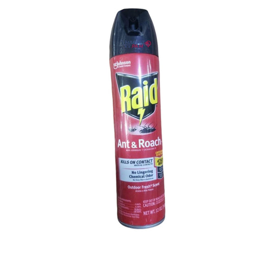 RAID │ ANT & ROACH │ KILLS ON CONTACT │   NET WT 12 OZ