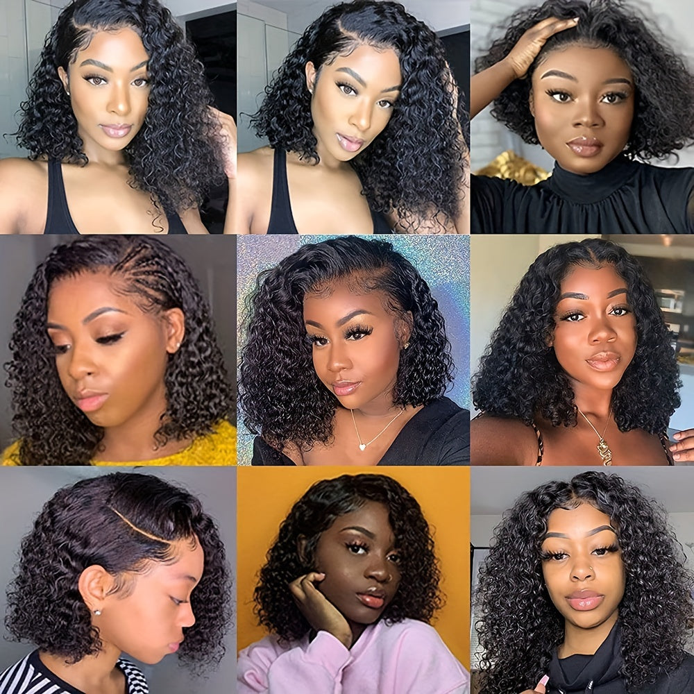 150% Density 13x4 Lace Front Human Hair Wig Short Curly Bob Lace Front Human Hair Wigs PrePluck With Baby Hair Kinky Wave Frontal Wigs For Women Deep Wave Lace Wigs
