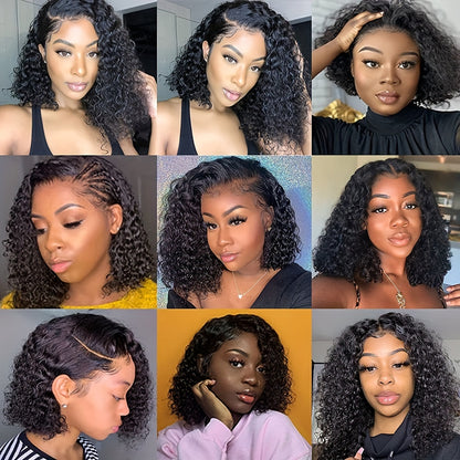 150% Density 13x4 Lace Front Human Hair Wig Short Curly Bob Lace Front Human Hair Wigs PrePluck With Baby Hair Kinky Wave Frontal Wigs For Women Deep Wave Lace Wigs