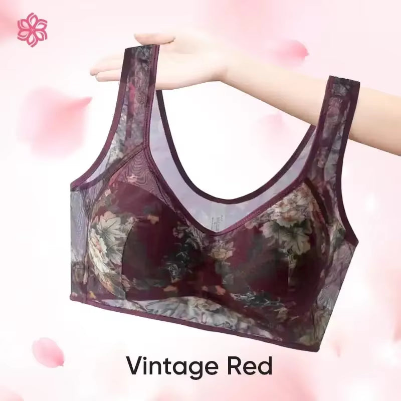 Everyday Ice Silk Lace Cooling Comfort Bra for Women - Push-Up Seamless Bralette in Large Size, No Underwire Design