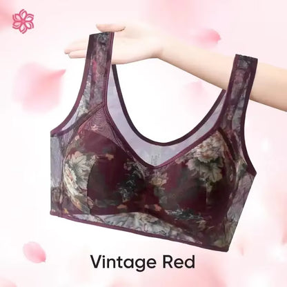 Everyday Ice Silk Lace Cooling Comfort Bra for Women - Push-Up Seamless Bralette in Large Size, No Underwire Design