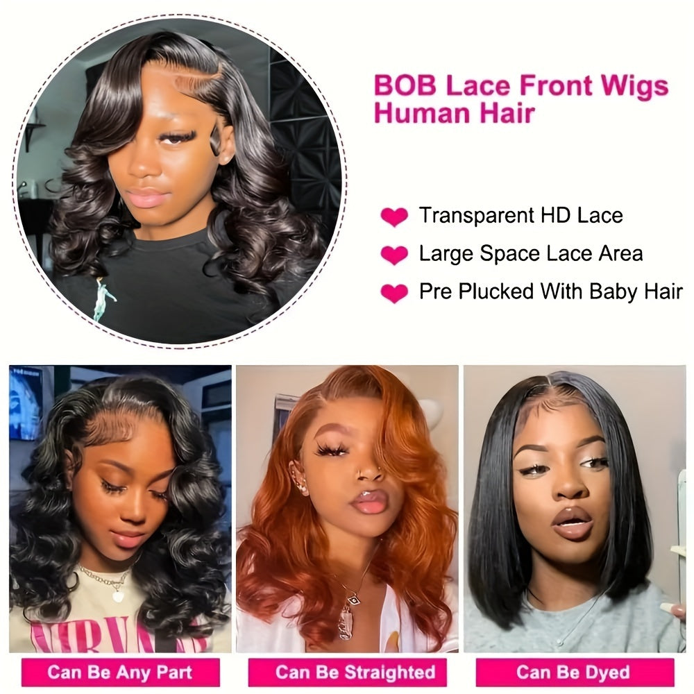 Bob Wig Human Hair 13x4 Lace Front Wigs Human Hair Pre Plucked Glueless Wigs Human Hair Short Bob Wigs Brazilian Body Wave Wear And Go Human Hair Wig